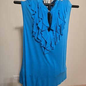 New Sleeveless Ruffle V-Neck Top - Blue 3x